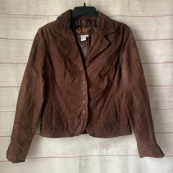 LAL Live A Little Jackets & Blazers - LAL Live A Little Brown Suede Leather Button Up Jacket Blazer Long Sleeve Size M